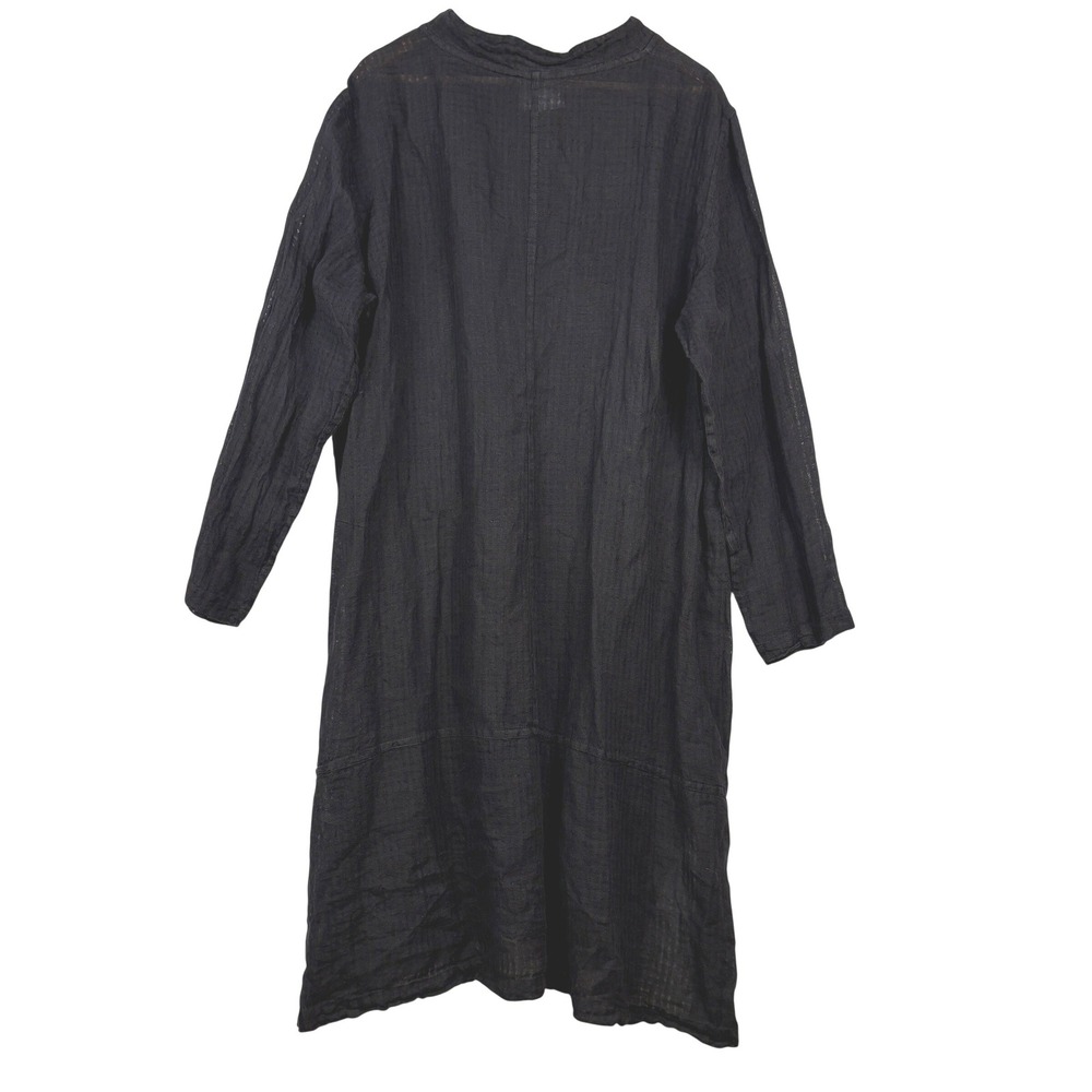 FLAX Women 100% Linen Long Duster Cardigan Coat Sz L Black Buttons Lagenlook - Picture 4 of 16